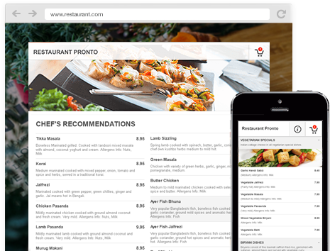 Screenshot shows how the online food booking system will look on a Restaurant Website